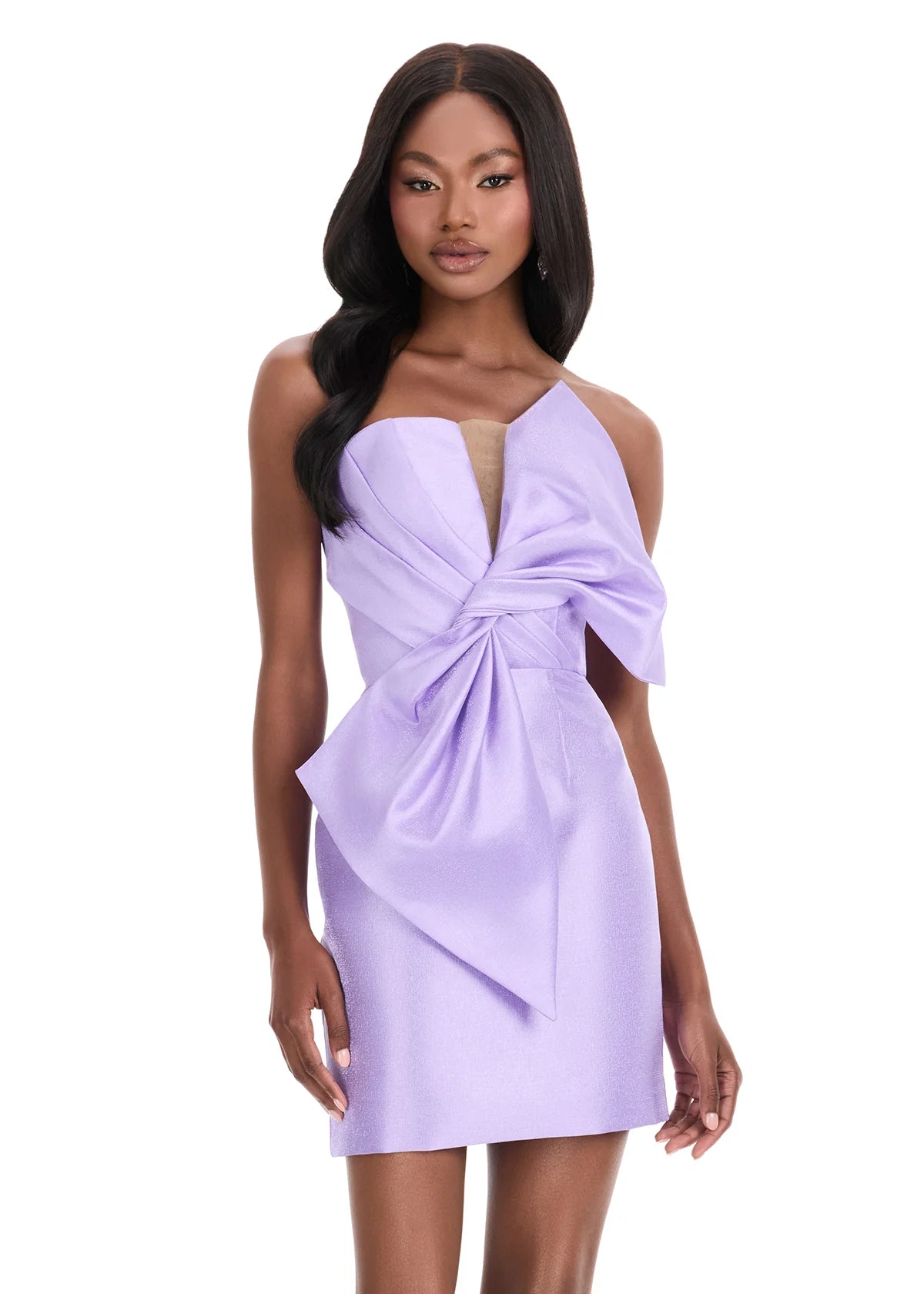 Eudora Mini Dress | Orchid Statement one-shoulder mini with dramatic bow detail and sleek sculpted cut.