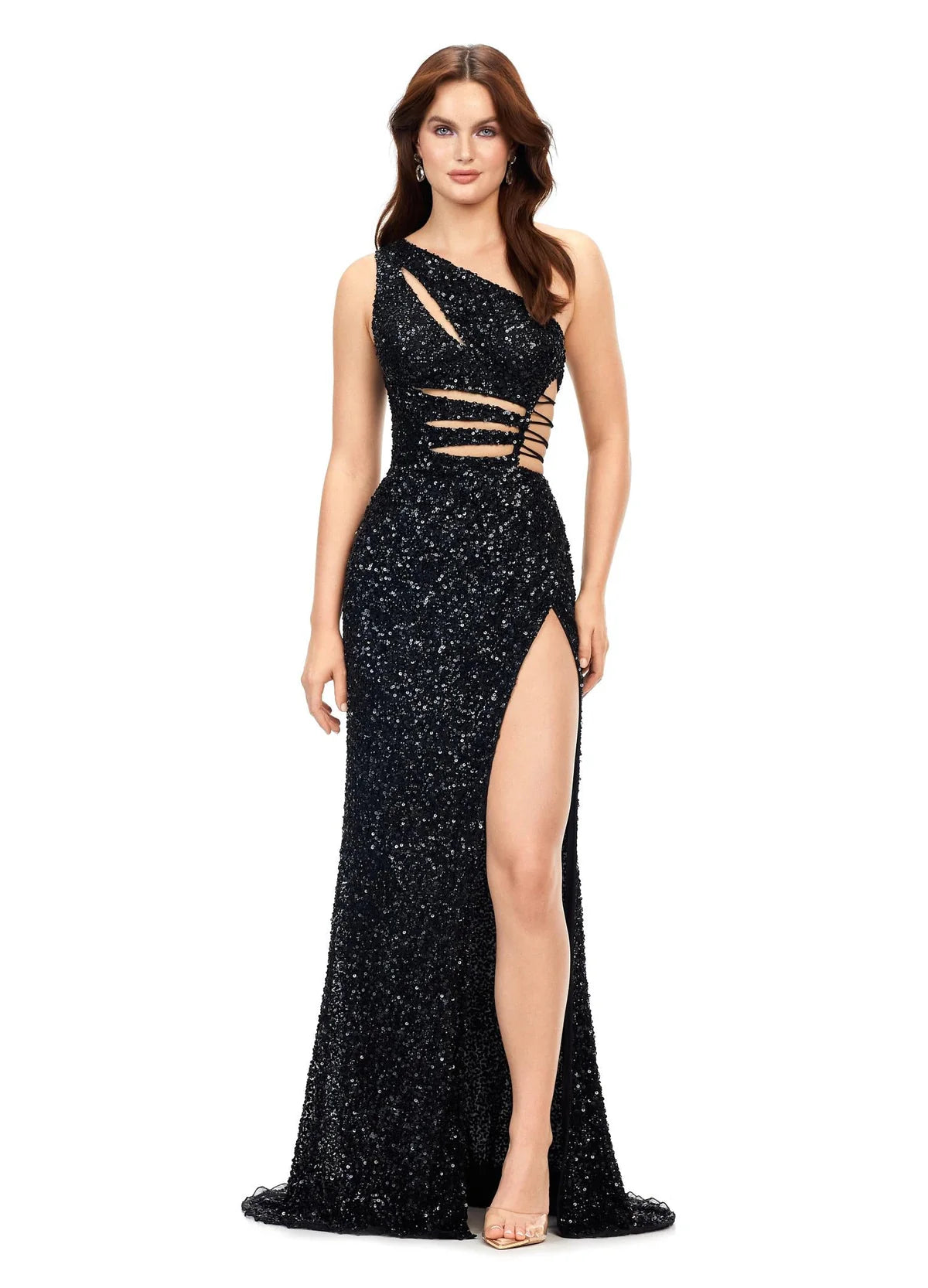 Zafira Cut Out Evening Gown Sequin One Shoulder Dress
