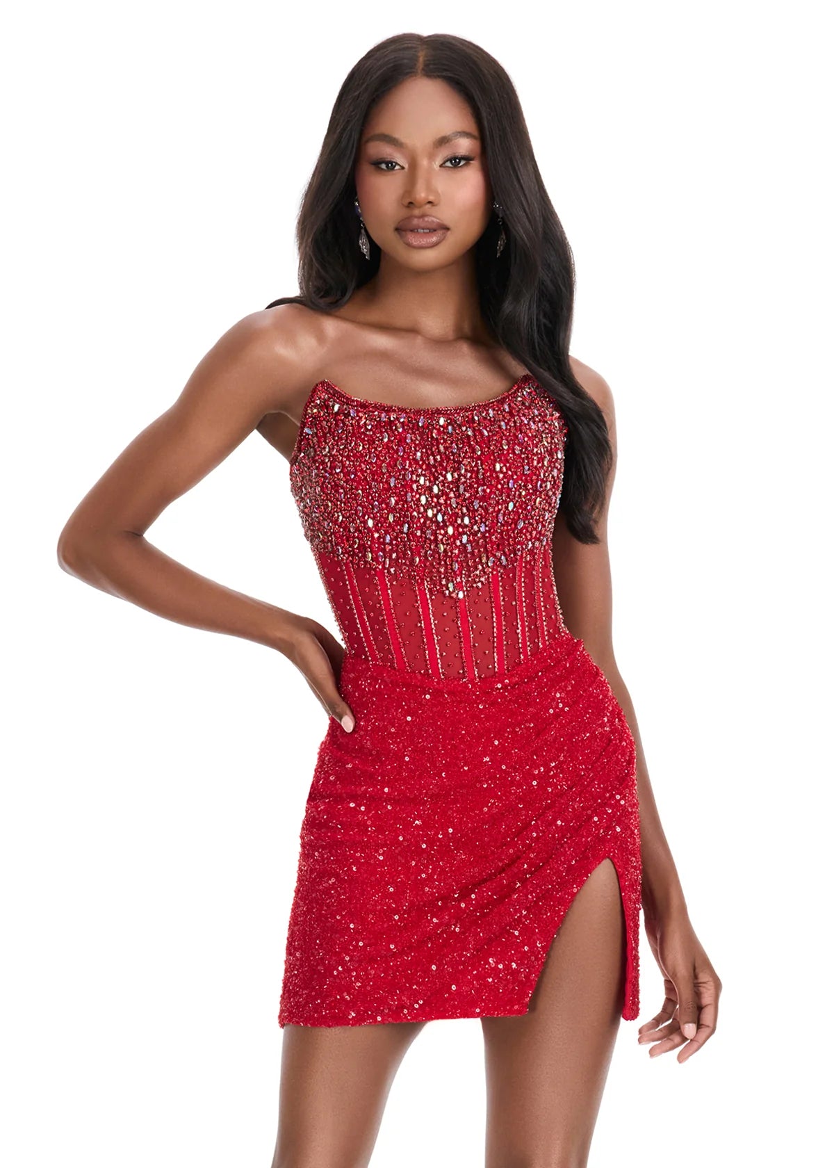Diamond Mini Dress | Red Strapless Formal Mini Dress with Sleek Structured Fit, Subtle Sparkle and Elegant Silhouette for Cocktail Parties and Evening Events