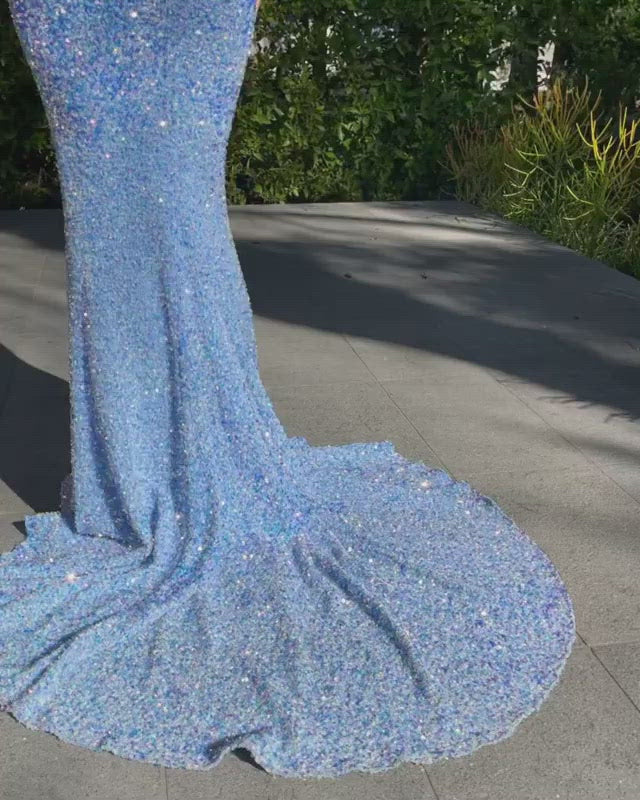 Portia & Scarlett Kamala Gown PS21235 | Blue Backless Sequin Dress