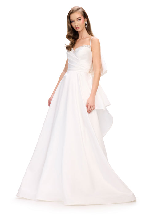 Amaya Gown | White Elegant Sweetheart Neckline Evening Gown with Crystal Detailing, Oversized Bow 