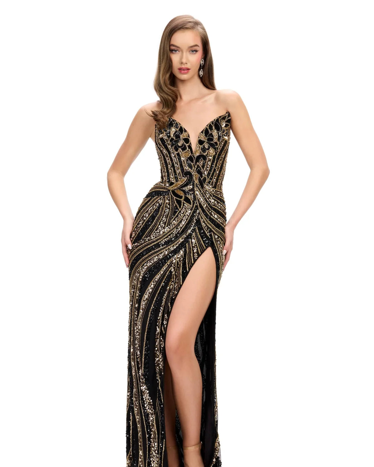 Hera - Beaded Strapless Evening Gown with Floral Motif Naked Dresses Hera - Beaded Strapless Evening Gown with Floral Motif Naked Dresses