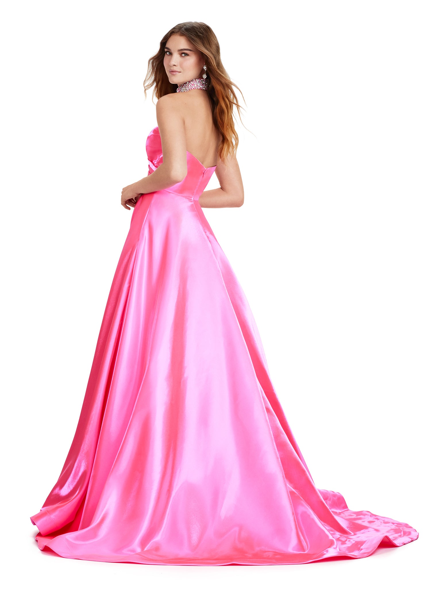 ASHLEYlauren_11473 Elegant Pink strapless ball gown with sweetheart neckline, perfect for formal occasions or weddings.