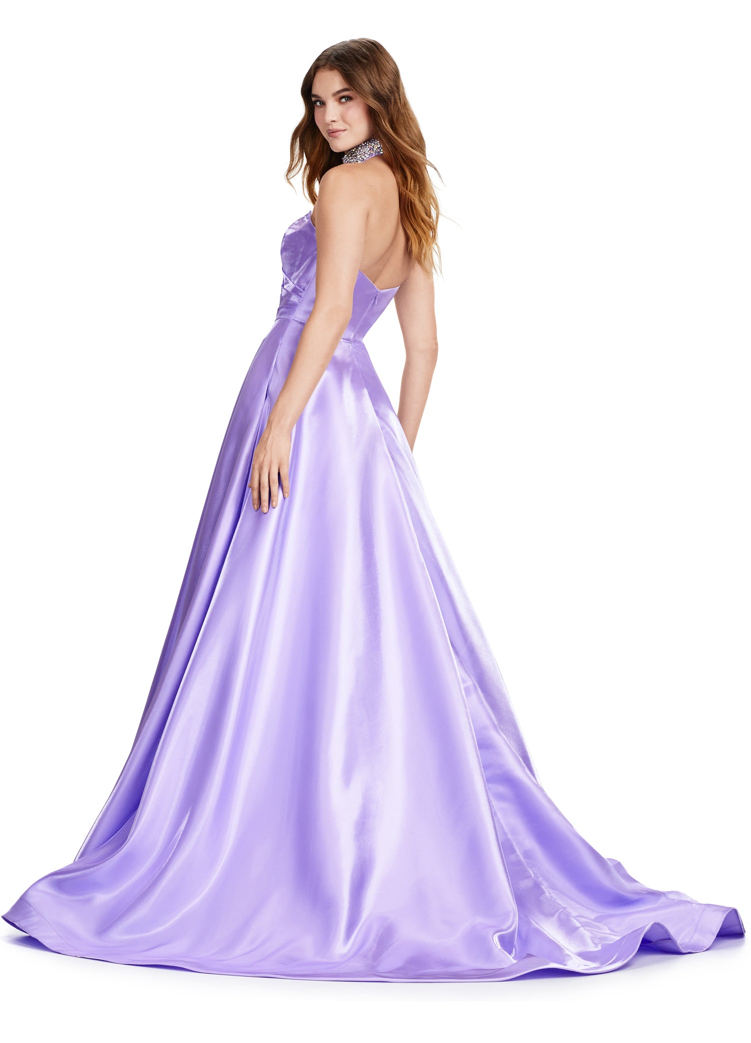 ASHLEYlauren_11473 Elegant Purple strapless ball gown with sweetheart neckline, perfect for formal occasions or weddings.