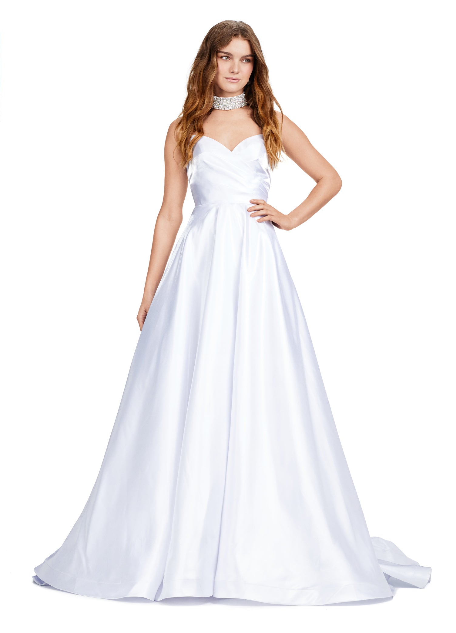 ASHLEYlauren_11473 Elegant white strapless ball gown with sweetheart neckline, perfect for formal occasions or weddings.