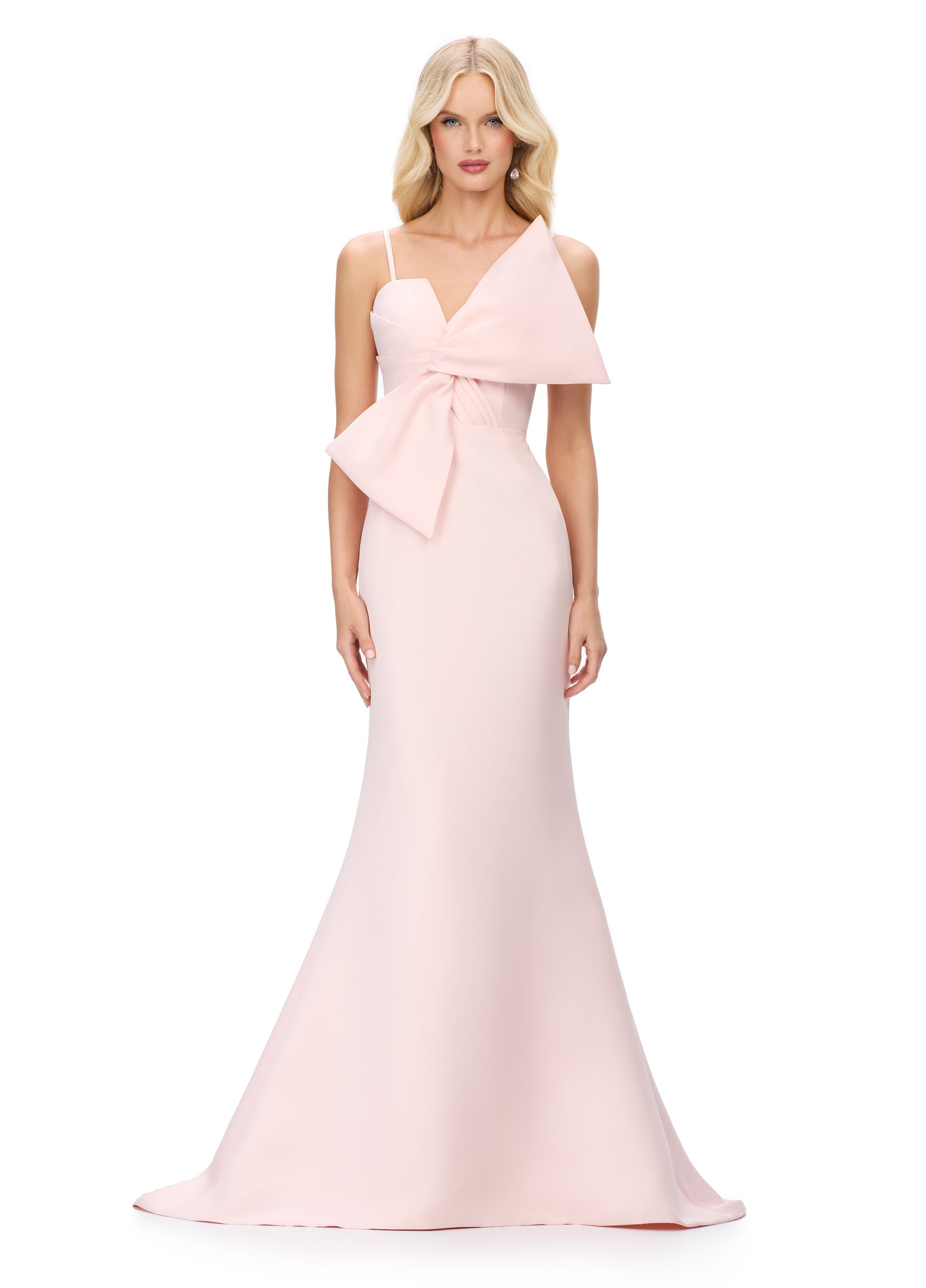 Elegant Blush Gown with Oversized Bow Detail and Mermaid Silhouette | Timeless Formal Evening Dress