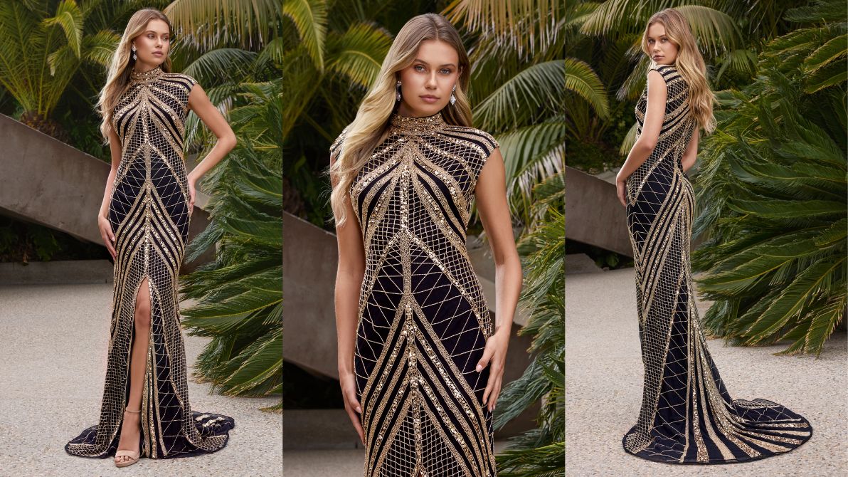 The Arabella Gown – High Neck Beaded Elegance