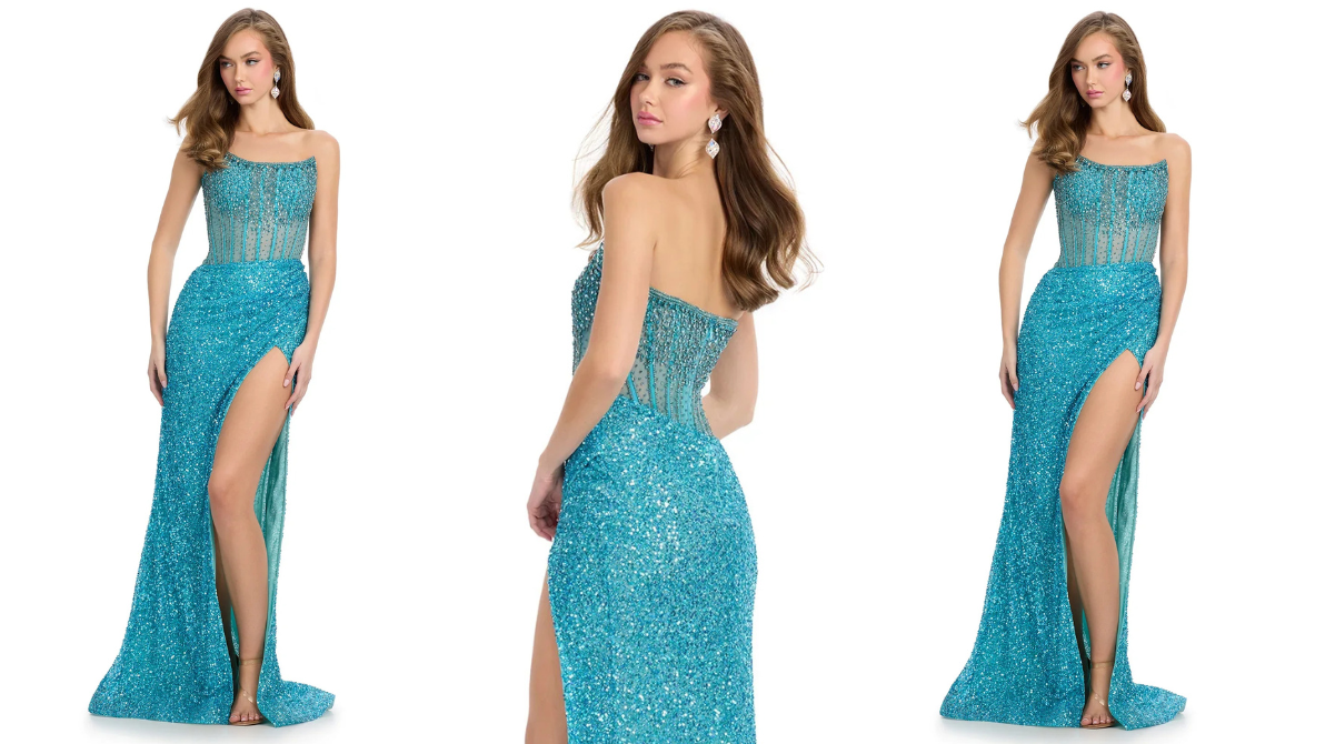 The Idol Gown – Turquoise Sparkle with Opulent Detail