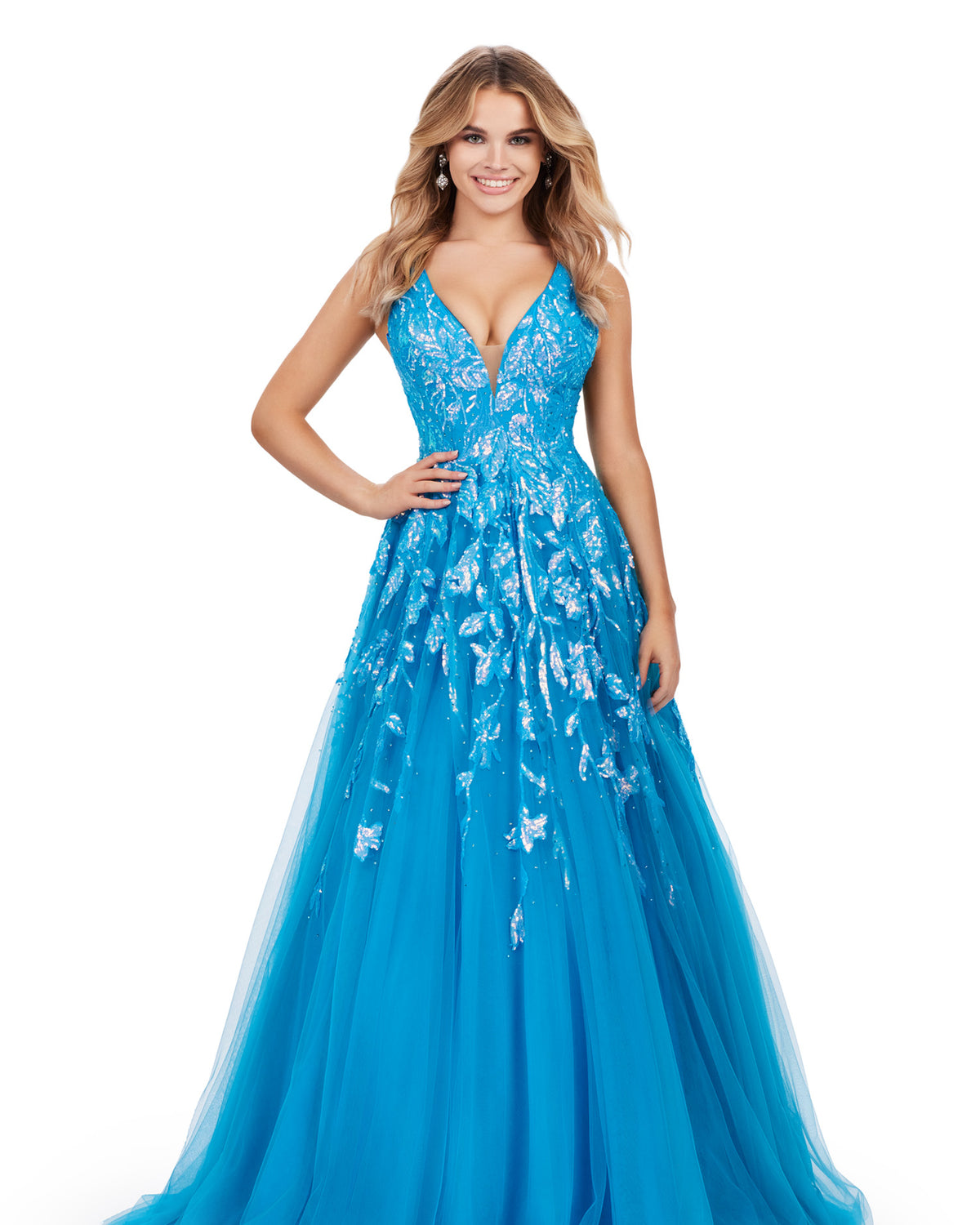Missy - Sequin Appliqu Bodice Plunge Neck Tulle Ball Gown Naked Dresses Missy - Sequin Appliqu Bodice Plunge Neck Tulle Ball Gown Naked Dresses