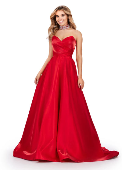 Video - Elegant Red strapless ball gown with sweetheart neckline, perfect for formal occasions or weddings.