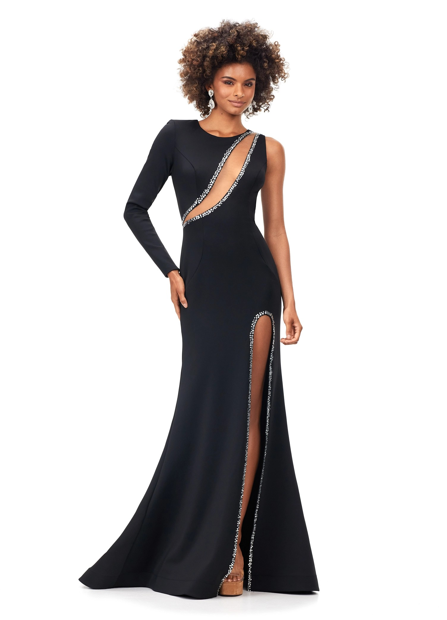 Piper ASHLEYlauren Dress | Black Cut Out One Shoulder Gown With High Slit