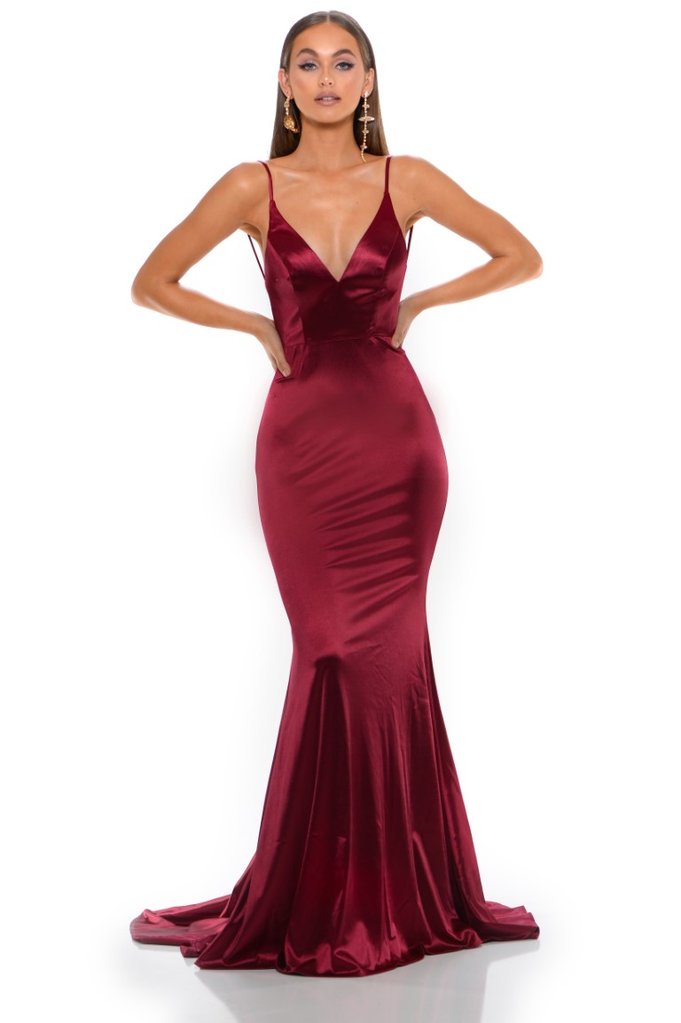 Portia & Scarlett Mya Gown PS1934 | Deep Red Backless Mermaid Prom Dress