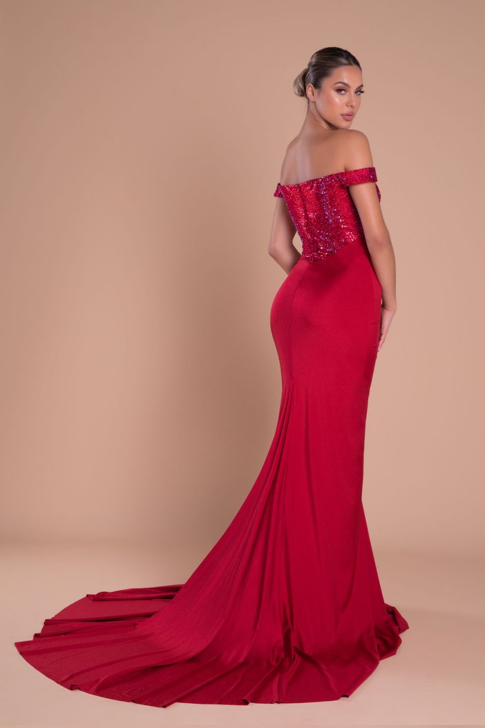 Portia & Scarlett Finola Gown PS21232 | Red Prom | Evening Gown Back View
